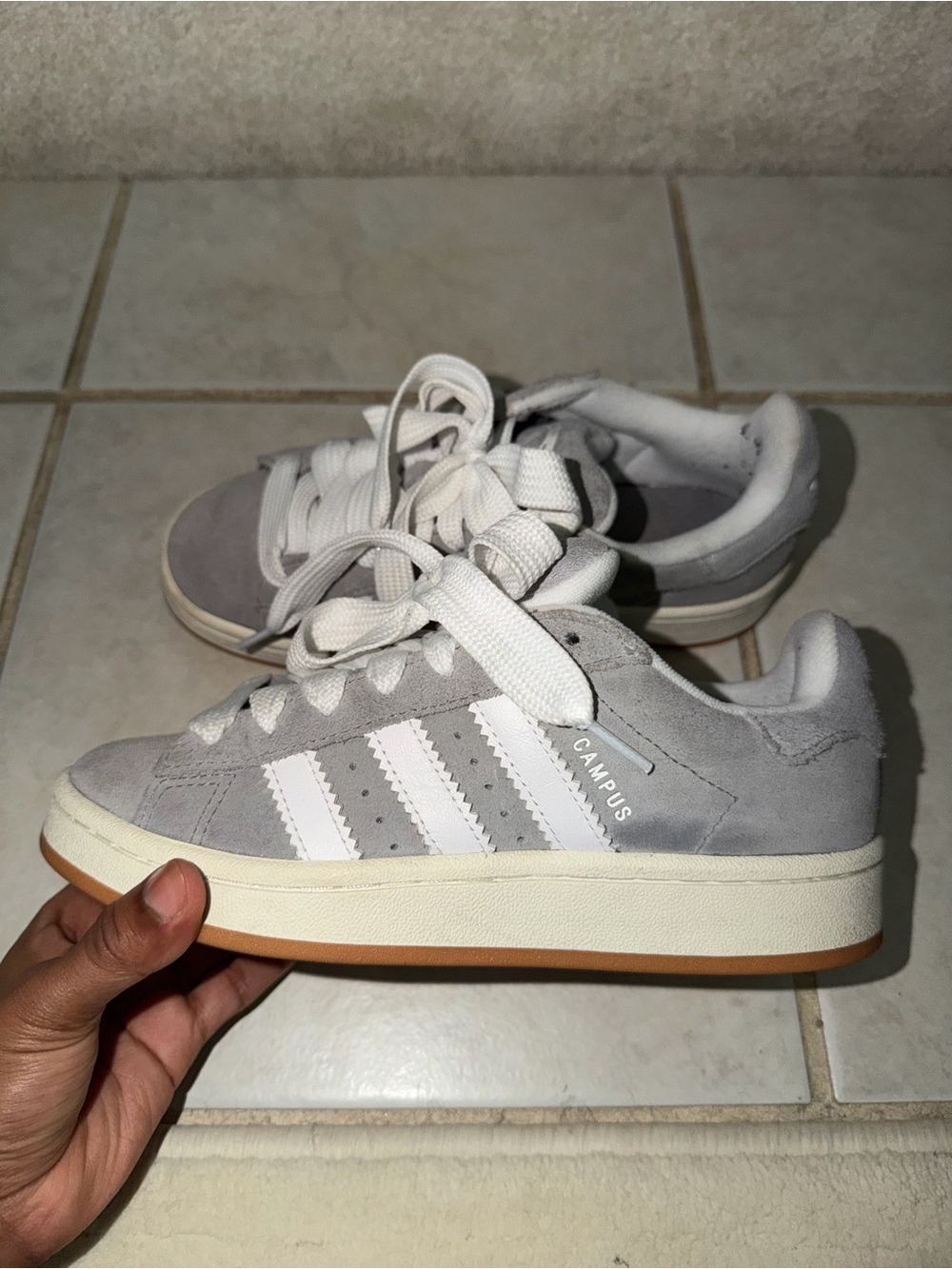 Adidas Kids' Campus Suede Sneakers in Light Gray and White